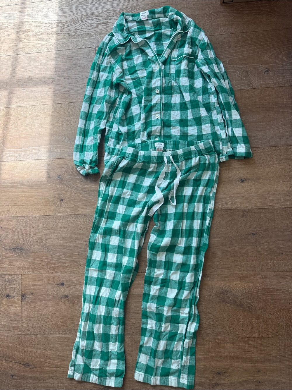 J. Crew Green and White Check Plaid Pajama Set